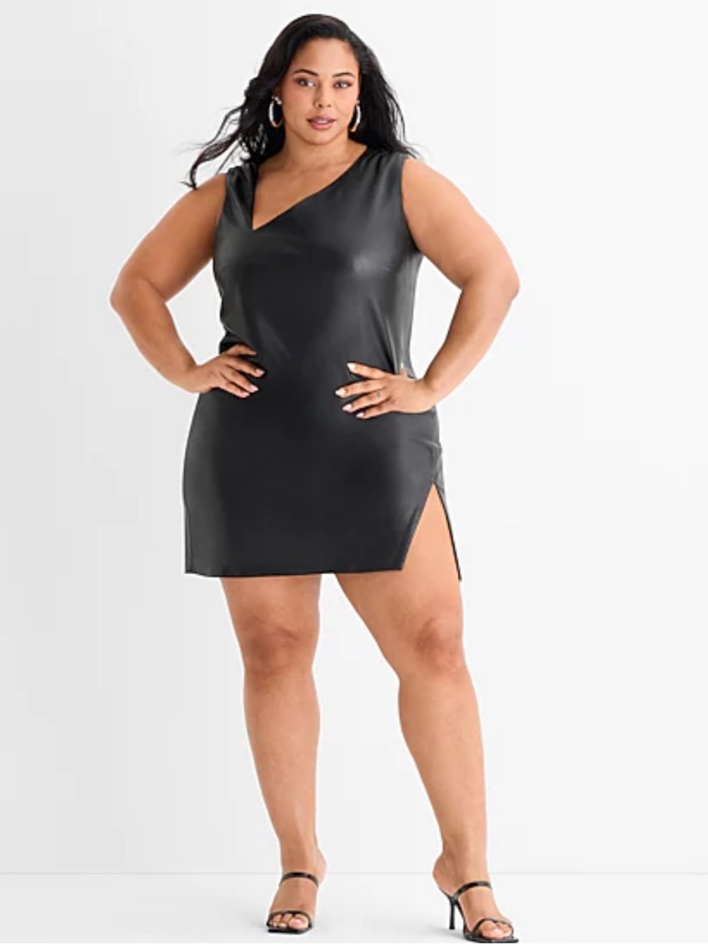 Ashley Graham Mini‎ Plus Asymmetrical Sleeveless Faux Leather Sheath -Size 22W